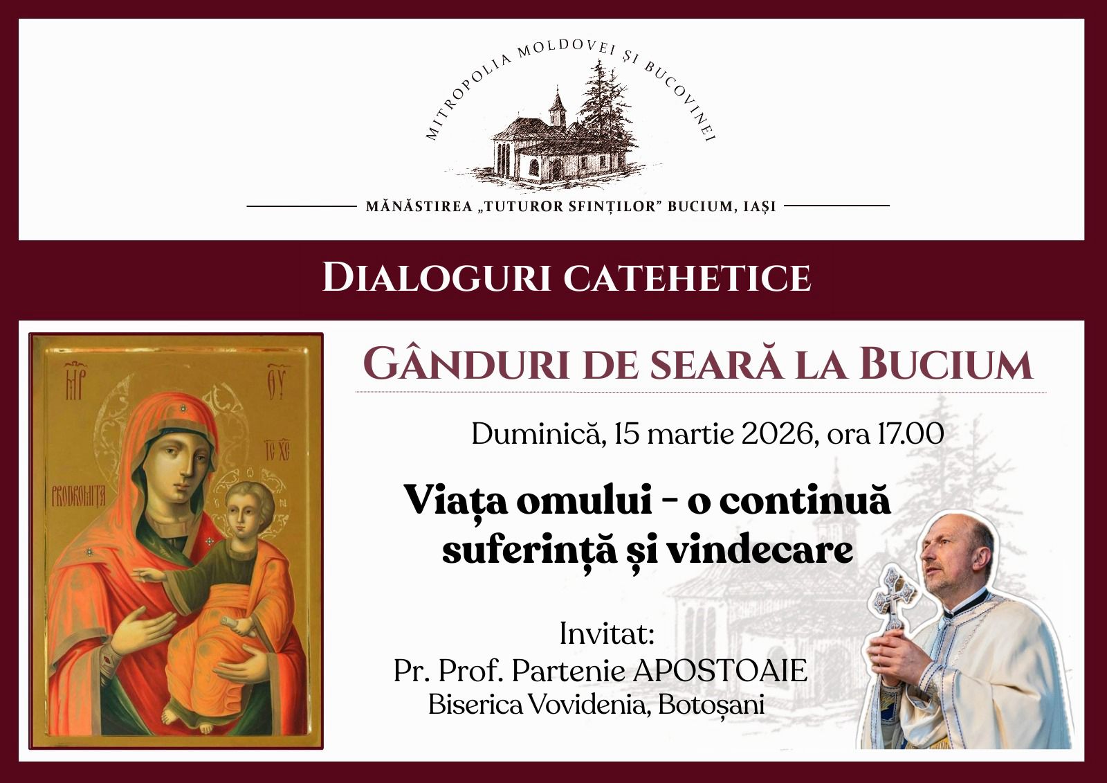 Evenimente care vor avea loc în Arhiepiscopia Iaşilor, în perioada 15-21 martie 2026