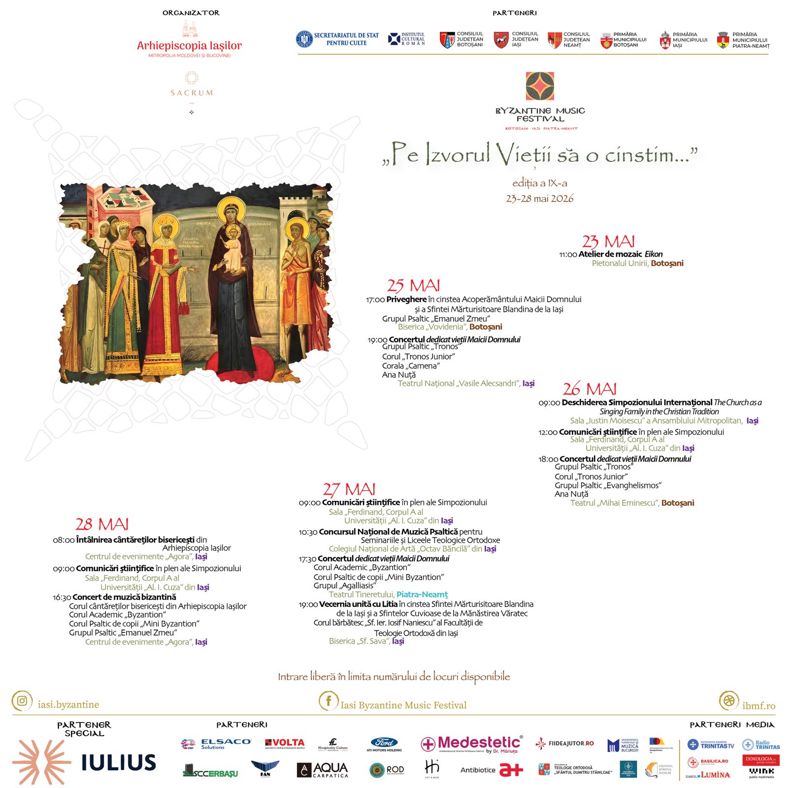 Evenimente care vor avea loc în Arhiepiscopia Iaşilor, în perioada 24-30 mai 2026