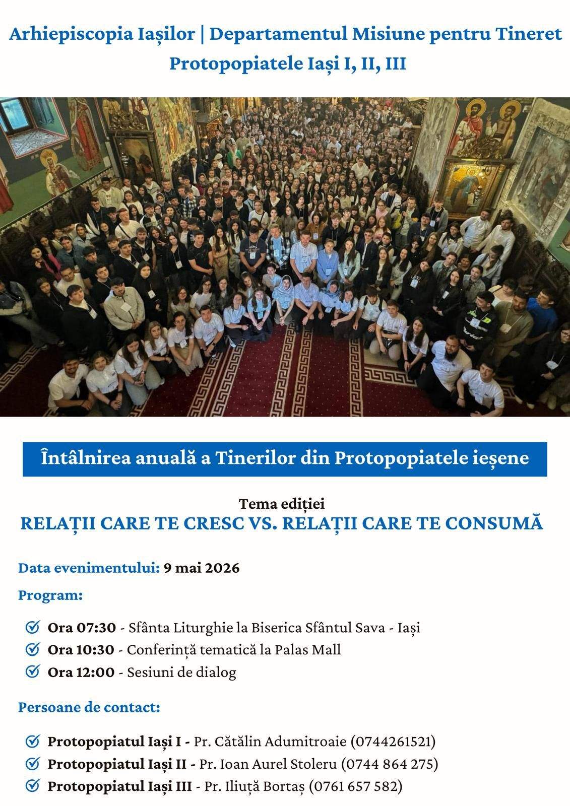 Evenimente care vor avea loc în Arhiepiscopia Iaşilor, în perioada 3-9 mai 2026