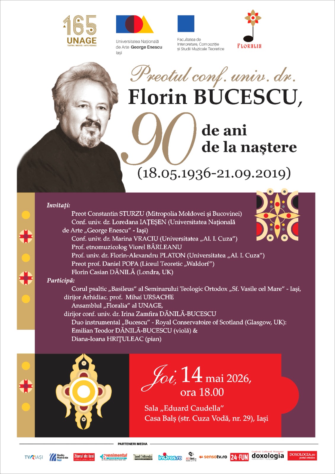 Portret omagial dedicat părintelui conf. univ. dr. Florin Bucescu, la Iași, la 90 de ani de la naștere