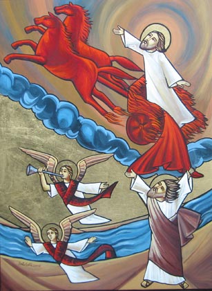 Sfântul Ilie ridicat la cer în căruță de foc