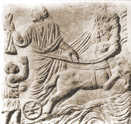 Relief roman din secolul IV d. Hr. cu înălțarea la cer a Sfântului Ilie - Tropaeum Traiani Adamclisi Înălțarea la cer a Sfântului Ilie