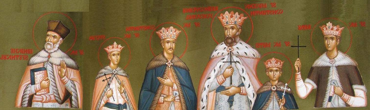 Sfinții Martiri Brâncoveni, Constantin Vodă cu cei patru fii ai săi: Constantin, Ștefan, Radu, Matei, și clucerul Ianache Văcărescu - icoană Mănăstirea Diaconești Sfinții Martiri Brâncoveni, Constantin Vodă cu cei patru fii ai săi: Constantin, Ștefan, Radu, Matei, și clucerul Ianache Văcărescu