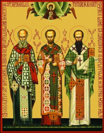 Sfinții Trei Ierarhi: Vasile cel Mare, Grigorie Teologul și Ioan Gură de Aur