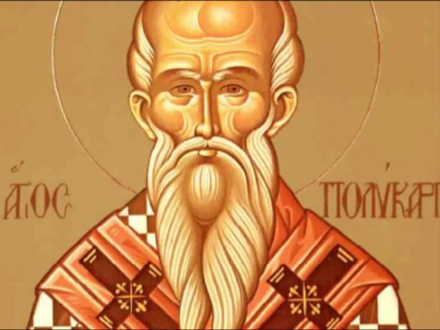 Troparul Sfântului Sfințit Mucenic Policarp, Episcopul Smirnei  (în limba greacă)