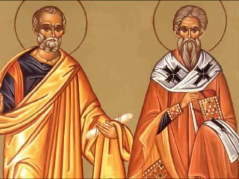 Troparul Sfântului Sfinţit Mucenic Atinoghen cu cei 10 ucenici ai săi (în limba greacă)