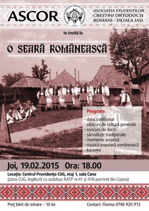 Evenimentul „O seară românească“, organizat de ASCOR Iaşi