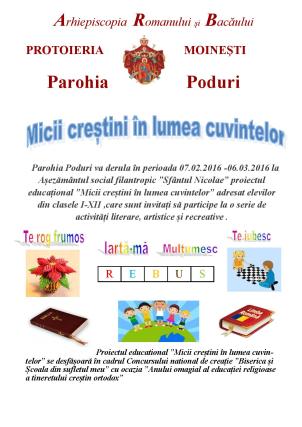 Tineretul creştin ortodox din Protopopiatul Moineşti implicat în proiecte dedicate Anului omagial al educaţiei religioase