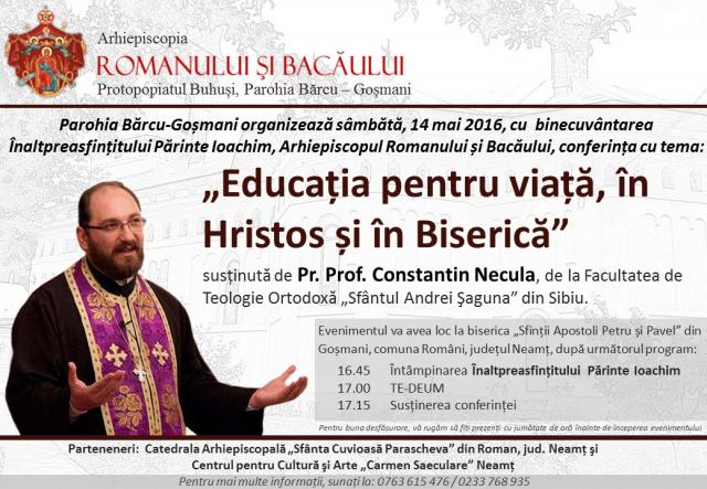 Preotul Constantin Necula va conferenţia în Parohia Bărcu, Protoieria Buhuşi