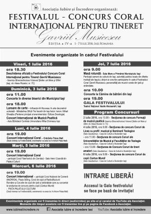Programul Festivalului – Concurs Coral Internațional pentru Tineret Gavriil Musicescu – Ediția a IV-a
