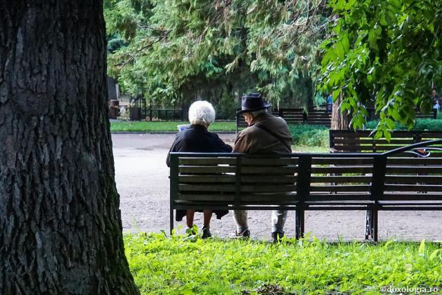 bătrâni stând pe bancă