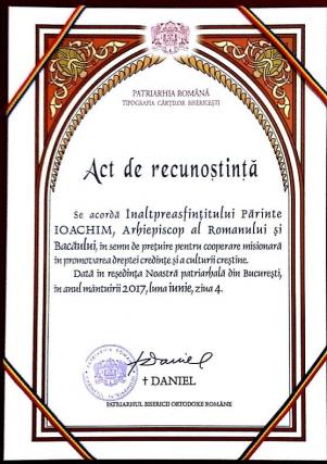 Distincţie patriarhală acordată Arhiepiscopiei Romanului şi Bacăului