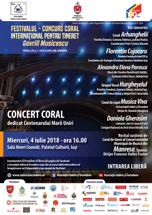 Concert coral dedicat Centenarului Marii Uniri, astăzi, la Iași