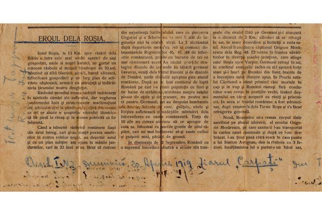 Eroul de la Roșia iese la lumină – mărturisire despre jertfa sa