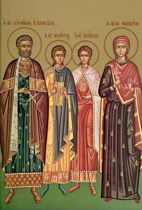 Sfântul Mare Mucenic Eustatie și soția sa, Teopista, cu cei doi fii: Agapie și Teopist