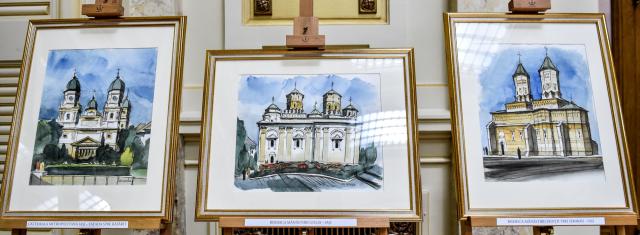 Gheorghe Leahu a donat Patriarhiei Române 32 acuarele, „comori ale arhitecturii ortodoxe românești”