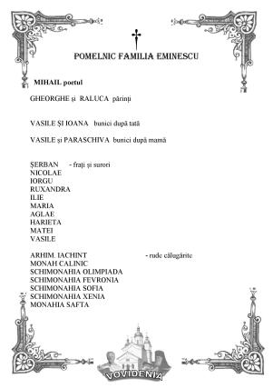 Pomelnicul Familiei Eminescu