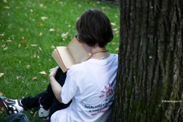 tânăr citind sub copac