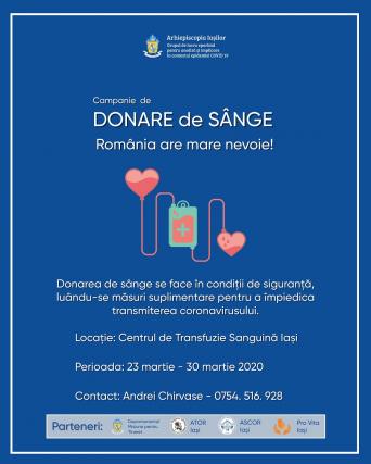 Campanie de donare de sânge inițiată de Arhiepiscopia Iașilor