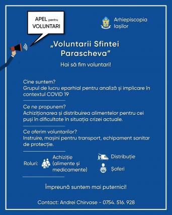 Apel pentru voluntari: Grupul eparhial pentru COVID-19 caută voluntari în județele componente ale Arhiepiscopiei Iașilor