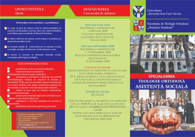 Secția de Asistență Socială din cadrul Facultății de Teologie din Iași așteaptă studenți pentru următorul an universitar