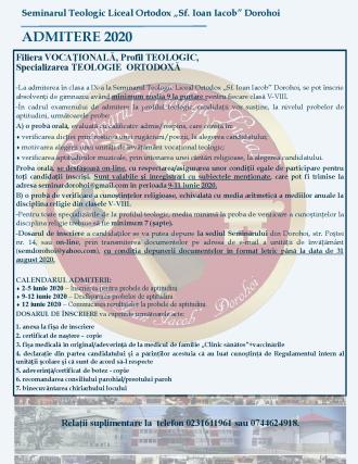 Sesiune de admitere la Seminarul Teologic din Dorohoi