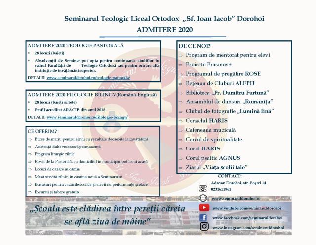 Sesiune de admitere la Seminarul Teologic din Dorohoi