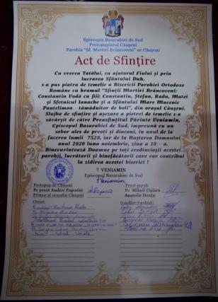 Piatră de temelie pentru biserica Sfinților Martiri Brâncoveni din Căuşeni