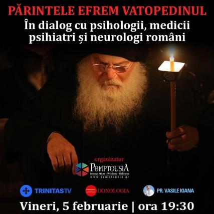 Părintele stareț Efrem de la Mănăstirea Vatoped se întâlnește vineri cu psihologii și neurologii români