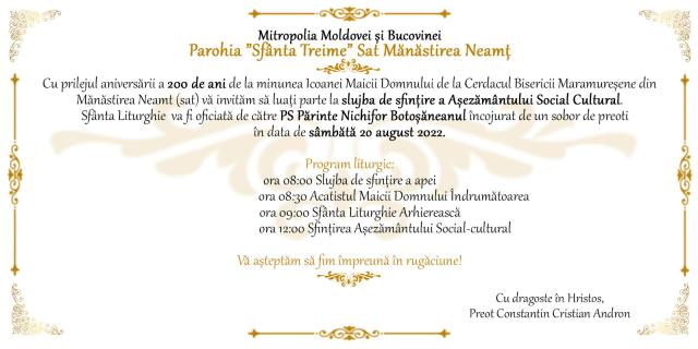 Slujire arhierească în satul Mănăstirea Neamț, la împlinirea a 200 de ani de la minunea Icoanei Maicii Domnului
