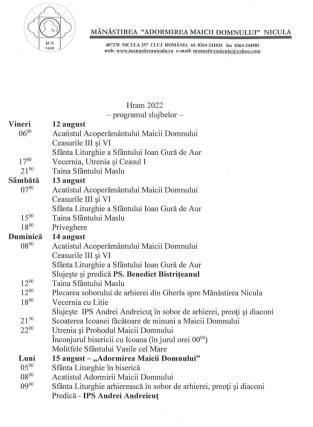 Hramul Mănăstirii Nicula 2022 – Program | Comunicat de presă