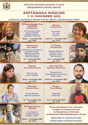 Săptămânile Misiunii în Episcopia Ortodoxă Româna a Italiei: 1-15 noiembrie 2022