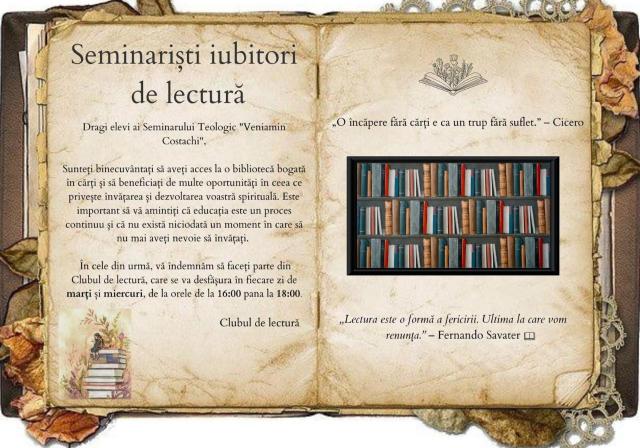 Seminariștii de la Mănăstirea Neamț au înființat un club de lectură