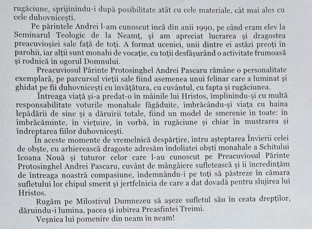 Protosinghelul Andrei Pascaru de la Schitul Icoana Nouă a fost înmormântat