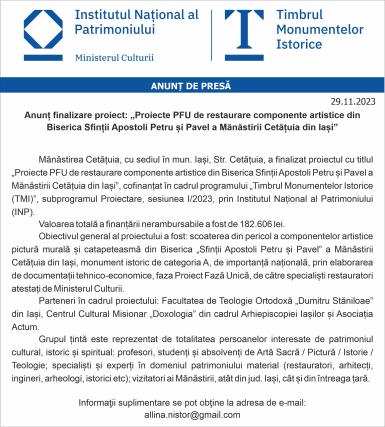 Anunt finalizare proiect