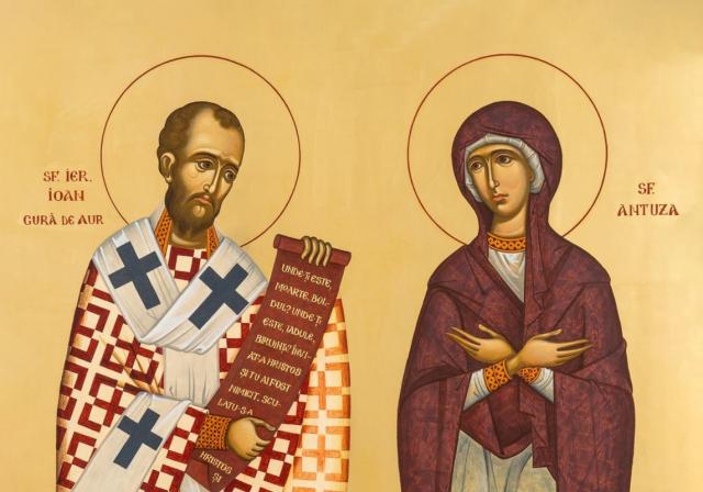 Sfântul Ierarh Ioan Gură de Aur, Arhiepiscopul Constantinopolului, și mama sa, Sfânta Antuza