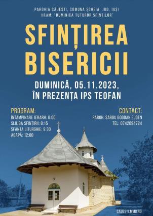 afiș sfințirea bisericii din Căuești