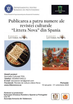 Asociația Culturală TEN implementează proiectul  „Publicarea a patru numere ale revistei culturale „Littera nova” din Spania”