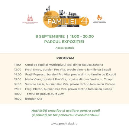Festivalul Familiei organizat de Arhiepiscopia Iașilor se desfășoară duminică, 8 septembrie