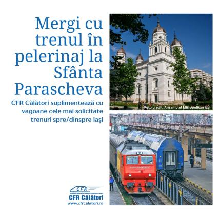 CFR Călători suplimentează cu vagoane trenurile care vin la Iași, cu prilejul hramului Sfintei Parascheva