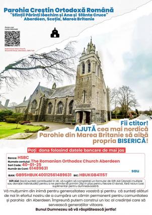 Donează pentru viitorul comunității românești ortodoxe din Aberdeen