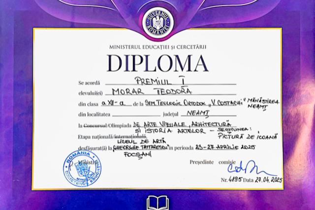 Elevii Seminarului „Veniamin Costachi” – premiați la Olimpiada Națională de Arte Vizuale 2025