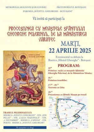 Moaștele Sfântului Gheorghe Pelerinul vor fi duse în procesiune pe străzile din Botoșani