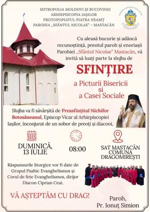 Evenimente care vor avea loc în Arhiepiscopia Iaşilor, în perioada 13-19 iulie 2025