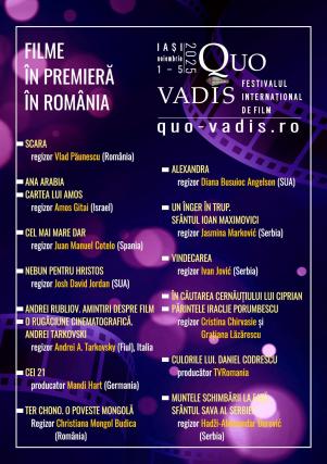 A doua ediție a Festivalului Internațional de Film „Quo Vadis” va avea loc la Iași, în perioada 1-5 noiembrie 2025