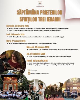 Evenimente care vor avea loc în Arhiepiscopia Iaşilor, în perioada 25-31 ianuarie 2026