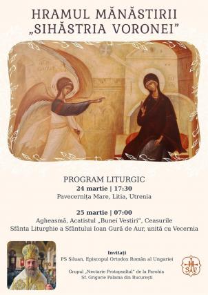Episcopul Ortodox Român al Ungariei va sluji la hramul Mănăstirii Sihăstria Voronei