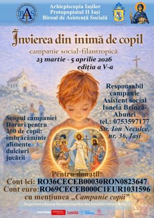 „Învierea din inimă de copil” – campanie pentru 300 de copii vulnerabili din Iași