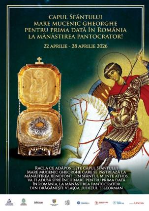 Cinstitul Cap al Sfântului Mare Mucenic Gheorghe, adus la Mănăstirea Pantocrator din Teleorman