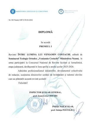 Locul I pentru revista Seminarului Teologic „Veniamin Costachi”
